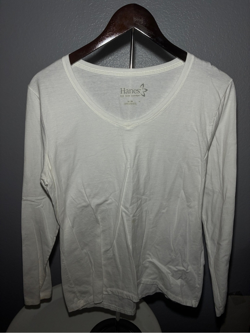 Hanes Women's Long Sleeve V-Neck Thermal Top - White